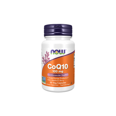 The Coenzyme Q10 (CoQ10) 100 mg with Hawthorn Berry, available in a bottle of 30 vegetarian capsules from Now Foods, is specially labeled for supporting heart health and cellular energy production.
